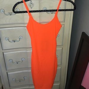 pretty little thing neon orange mini dress